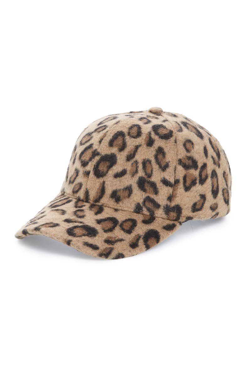 Textured Leopard Print Baseball Cap, Main, color, TAN MULTI