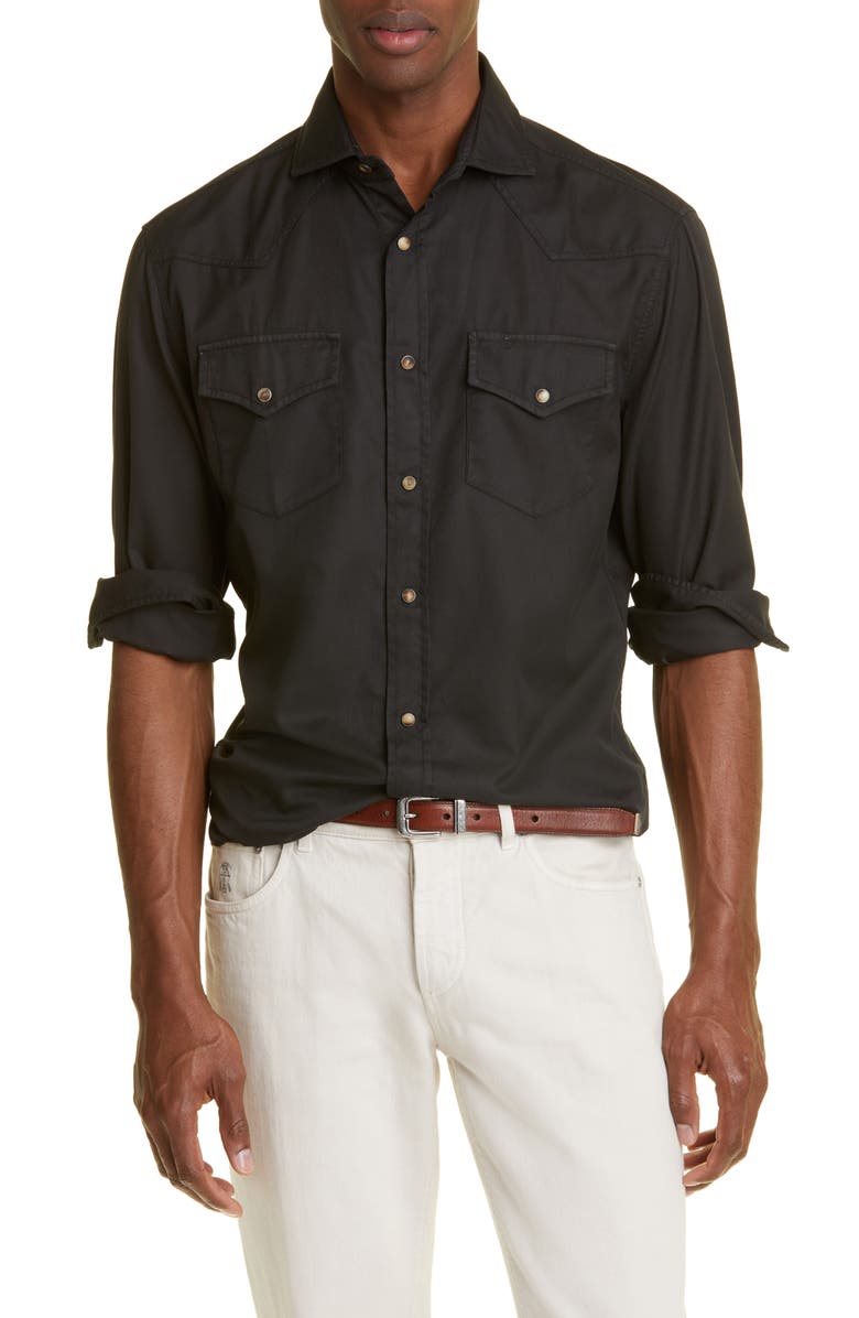 Brunello Cucinelli Easy Fit Cotton Western Shirt, Main, color, 