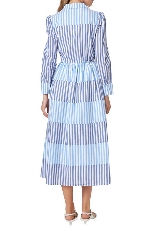 ENGLISH FACTORY ENGLISH FACTORY STRIPE BLOCK TIE WAIST LONG SLEEVE MIDI DRESS