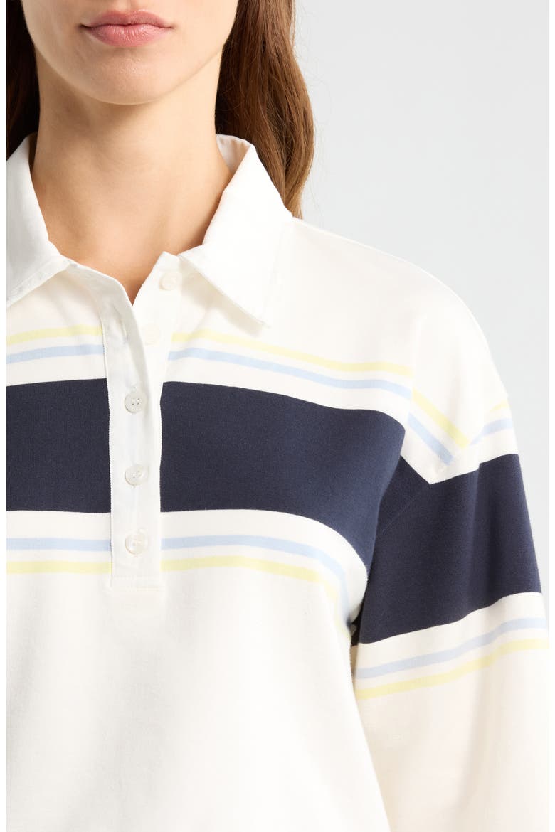 Stripe Cotton Crop Rugby Polo, Alternate, color, OFF WHITE STRIPE