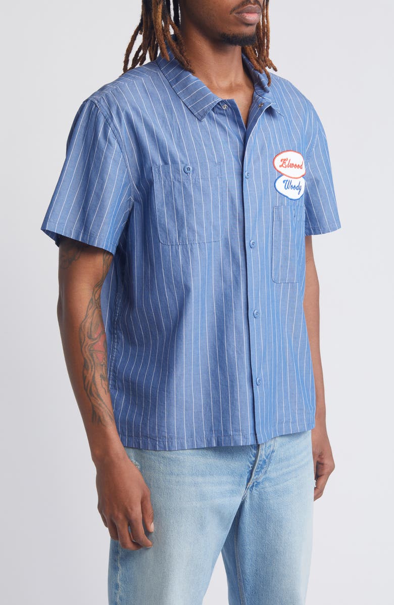 Elwood Pinstripe Short Sleeve Button-Up Work Shirt, Alternate, color, Cobalt