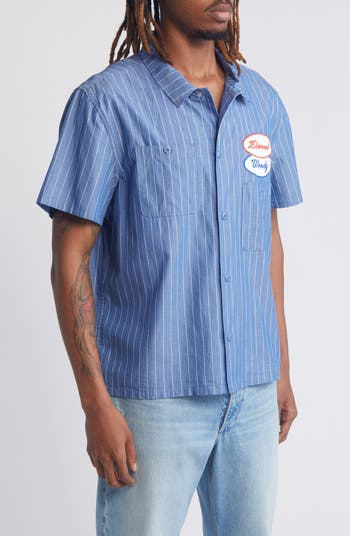 Pinstripe Short Sleeve Button-Up Work Shirt