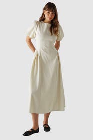 Warehouse Seersucker Puff Sleeve Midi Dress