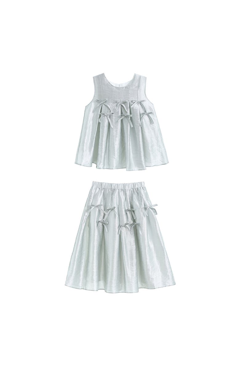 Tulleen Ruffle Bow Sleeveless Top & Skirt Set, Alternate, color, Metallic