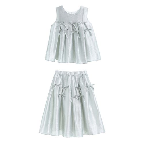 Tulleen Ruffle Bow Sleeveless Top & Skirt Set In Blue