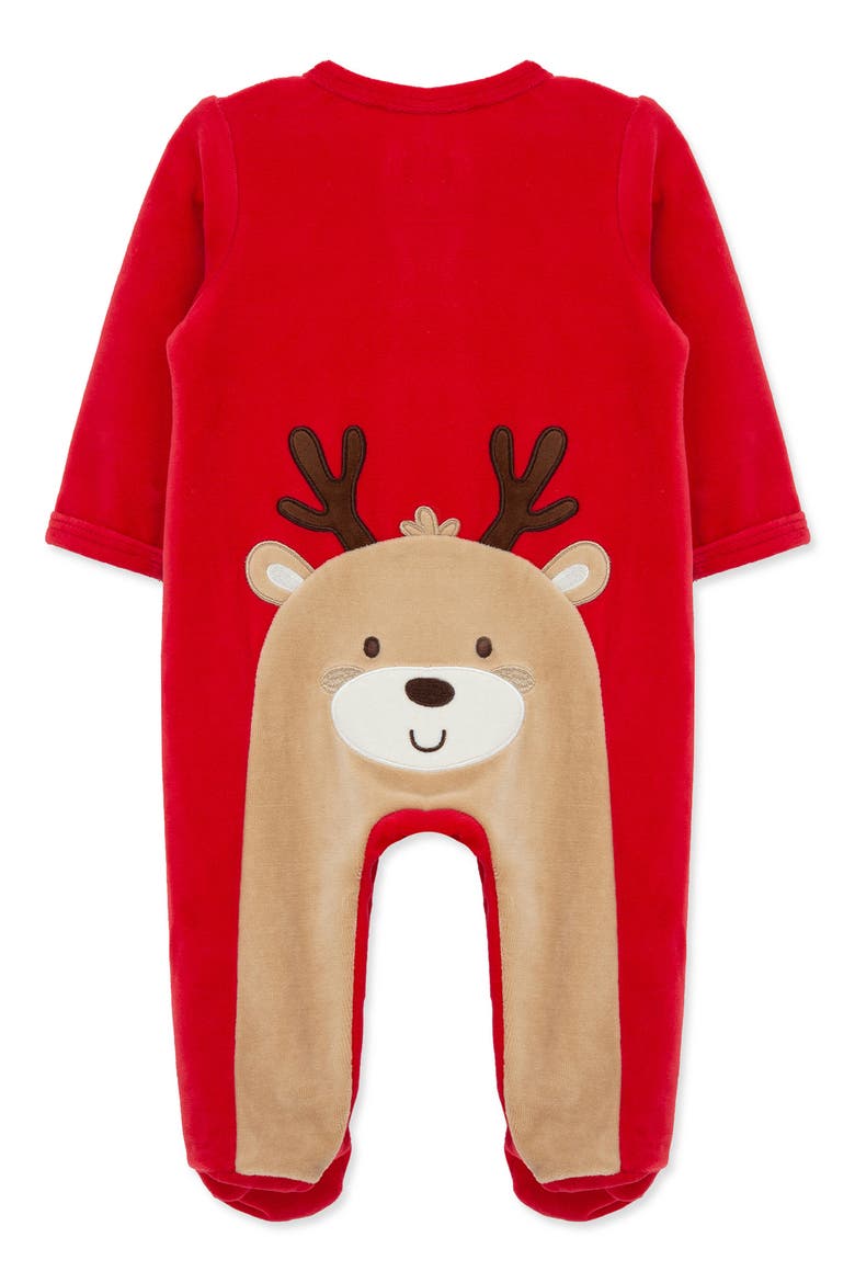 My First Christmas Reindeer Velour Footie, Alternate, color, RED