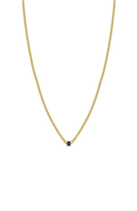 Bezel Blue Sapphire Pendant Necklace