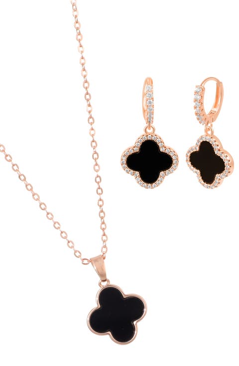 Clover Drop Huggie Hoop Earrings & Pendant Necklace Set