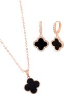 Adornia Clover Drop Huggie Hoop Earrings & Pendant Necklace Set