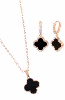 Adornia Clover Drop Huggie Hoop Earrings & Pendant Necklace Set