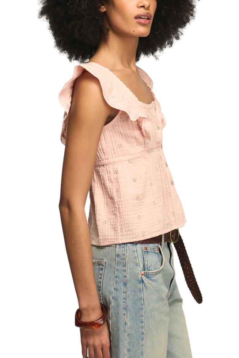 Lace & Eyelet Crop Top, Alternate, color, CORAL