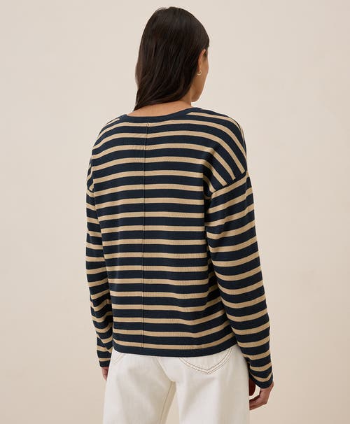 Pact Organic Cotton Classic Fine Knit Relaxed Sweater In Encinitas Stripe Midnight Blue