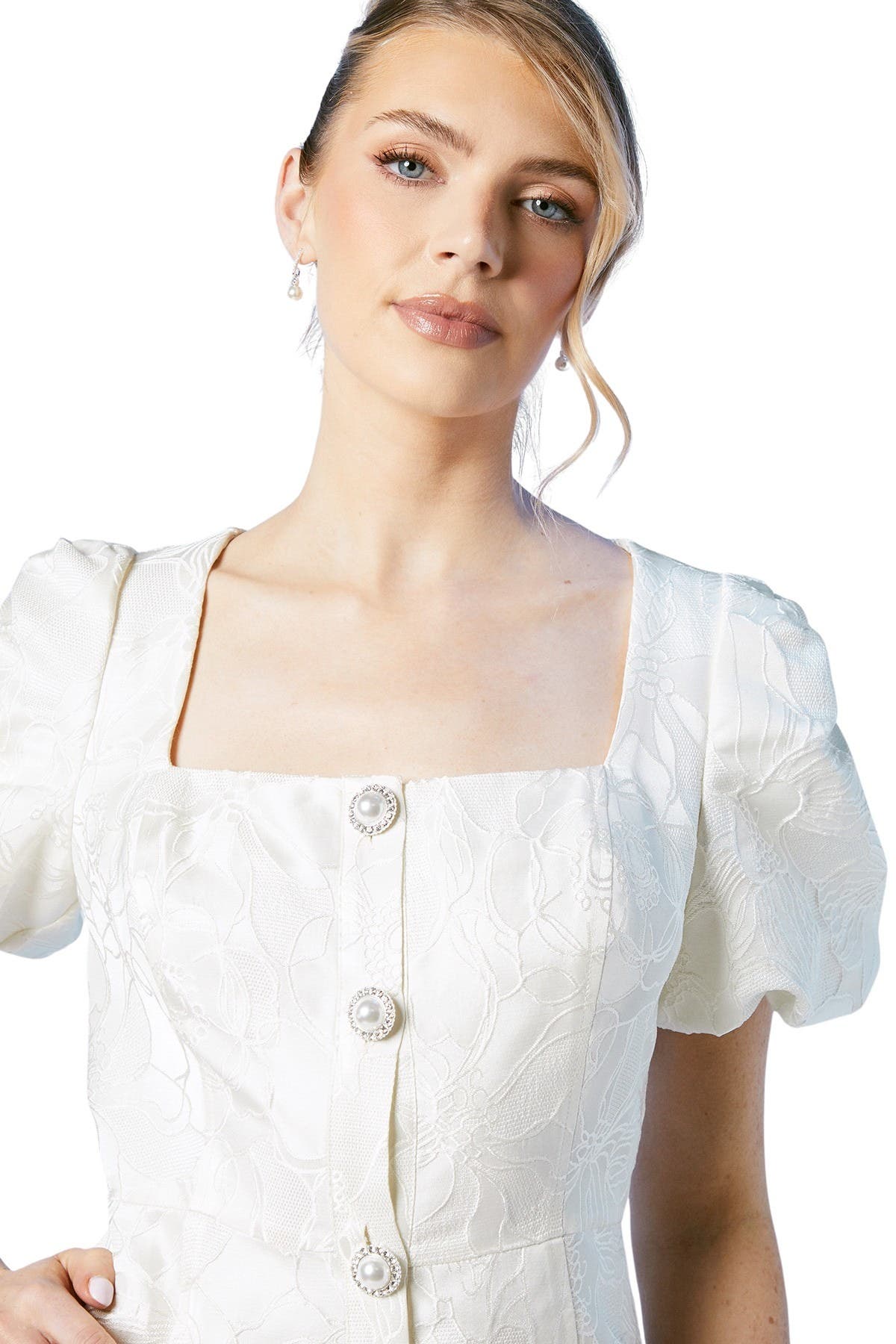 Jewel Button Bridal Mini Dress - image 2