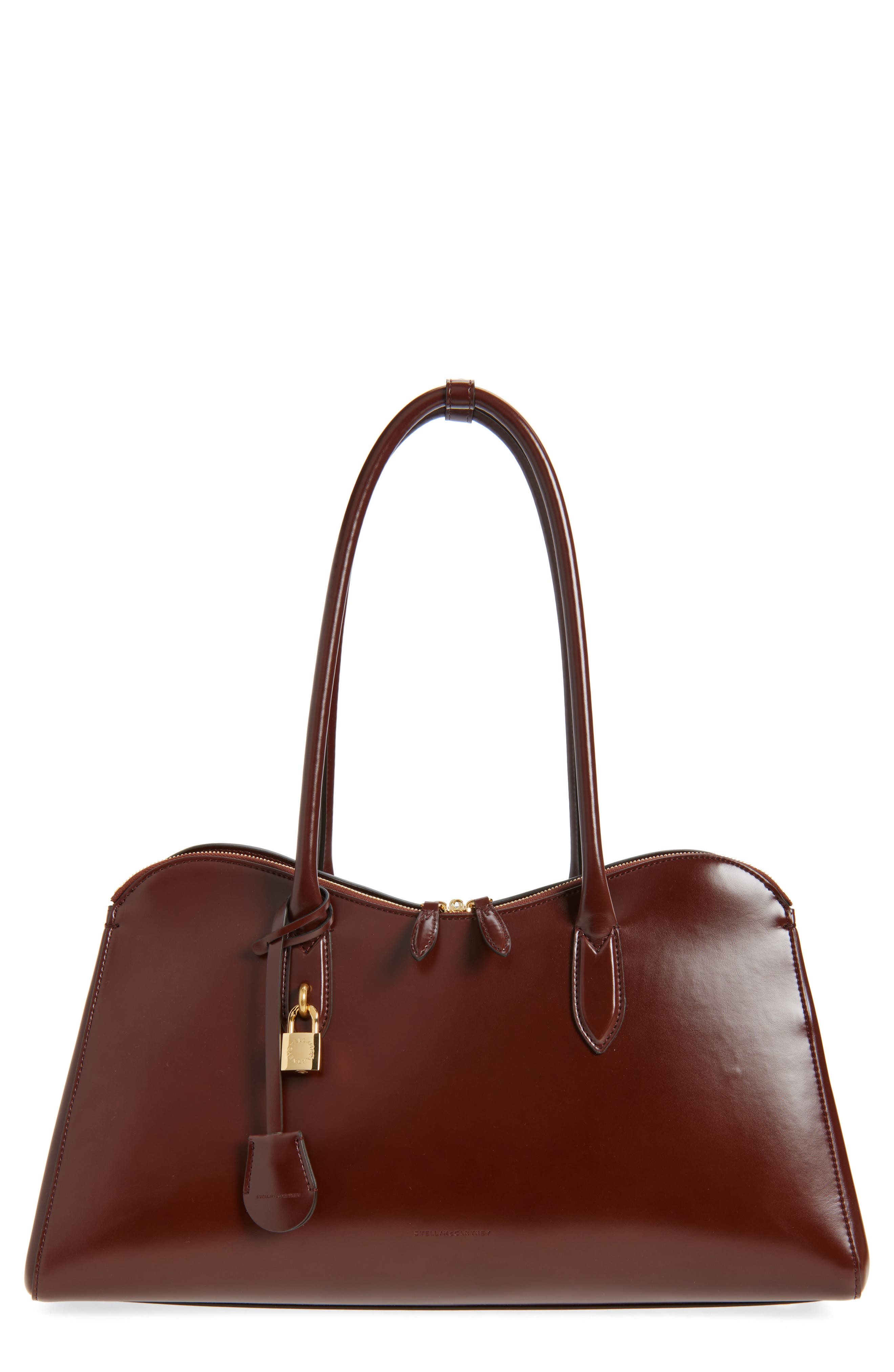 Stella McCartney Ryder Patent Open Tote, Main, color, Mahogany