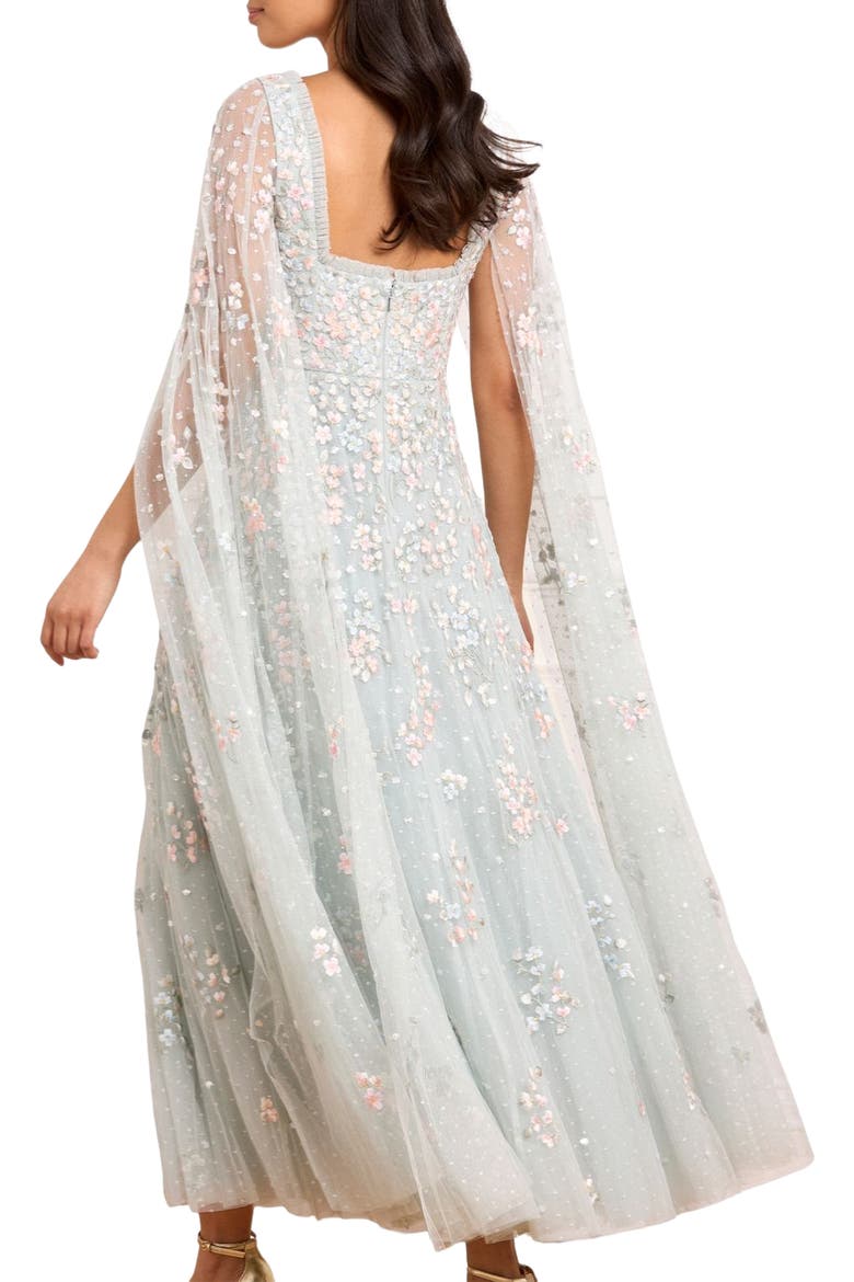 Versailles Ditsy Cape Sleeve Ankle Gown, Alternate, color, French Blue