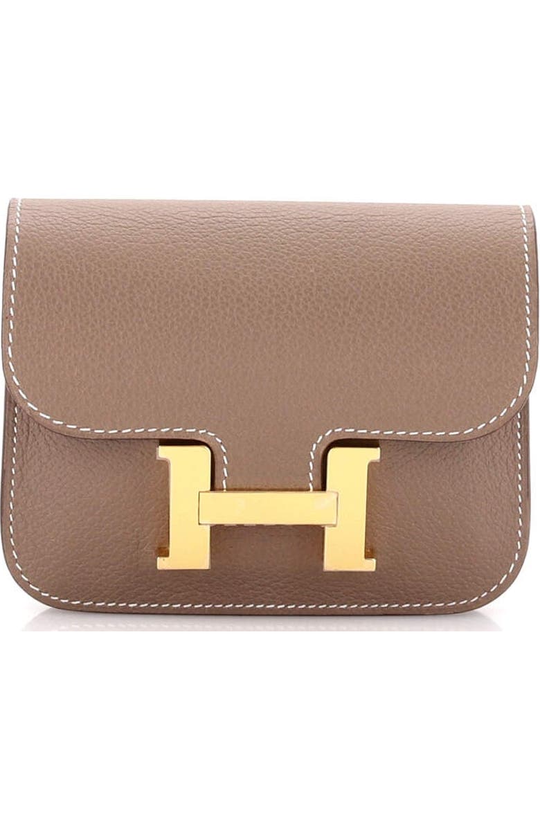 Pre-Owned Hermes Constance Slim Wallet Evercolor, Main, color, Etoupe