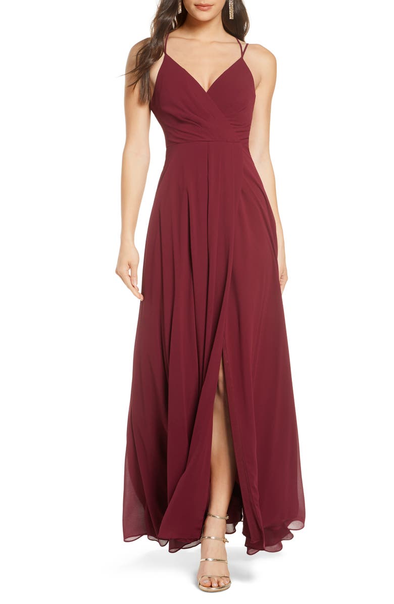Sequin Hearts Faux Wrap Sleeveless Chiffon Gown, Main, color,