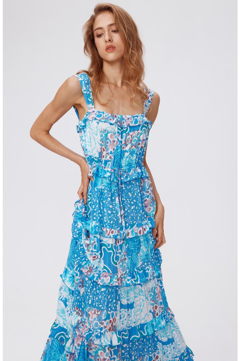 Shawn Abstract Print Tiered Maxi Dress, Alternate, color, SOLTICE FLAGS BLUE
