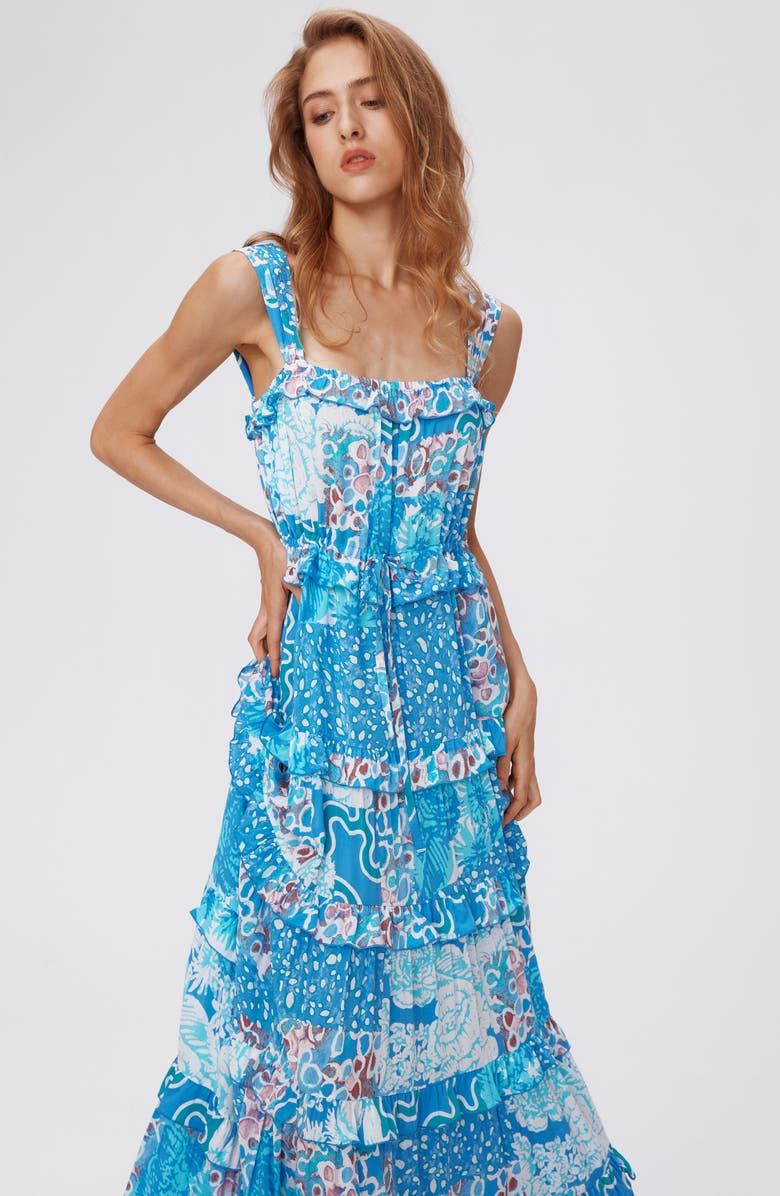 DVF Shawn Abstract Print Tiered Maxi Dress, Alternate, color, 