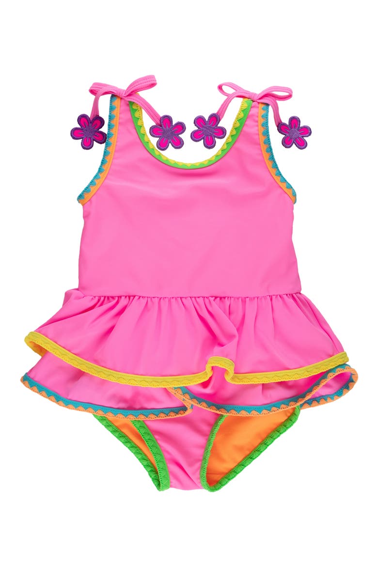 Kids' Embroidered Skirted UPF 50+ One-Piece Swimsuit, Main, color, PINK