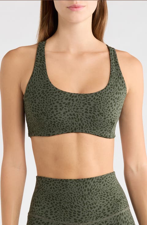 Printed V-Strap Open Back Sports Bra