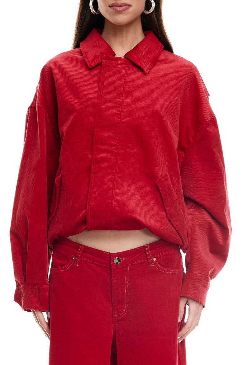 Kenny Oversize Corduroy Bomber Jacket, Main, color, CRIMSON