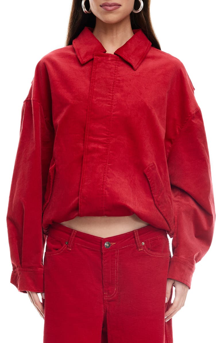 LIONESS Kenny Oversize Corduroy Bomber Jacket, Main, color, Crimson