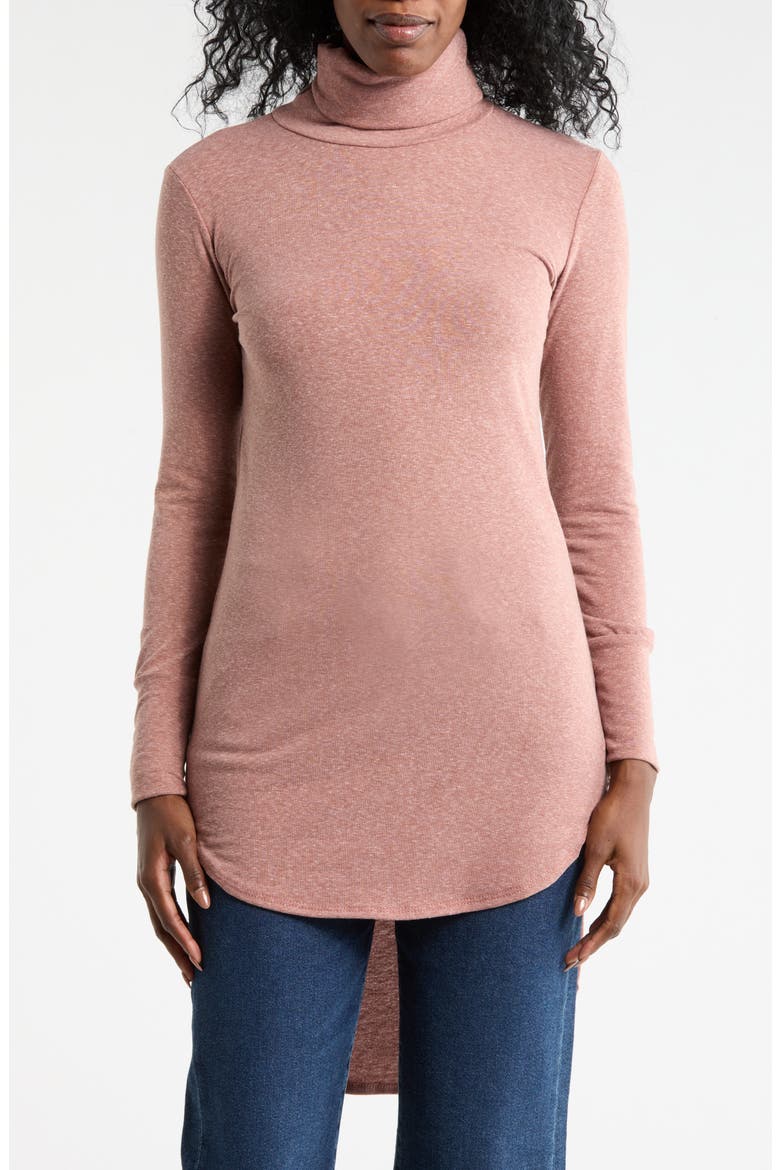 Turtleneck High-Low Tunic Sweater, Main, color, BRANDIED MELON