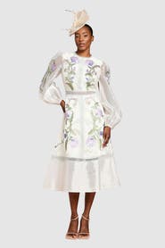 Coast Embroidered Blouson Sleeve Midi Dress
