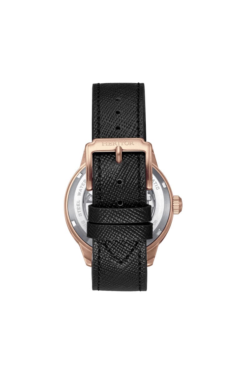 Heritor Automatic Argento Leather-Band Watch, Alternate, color, Rose Gold/Black