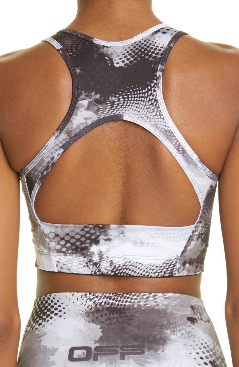 Off-White Camo Print Active Sports Bra, Alternate, color,