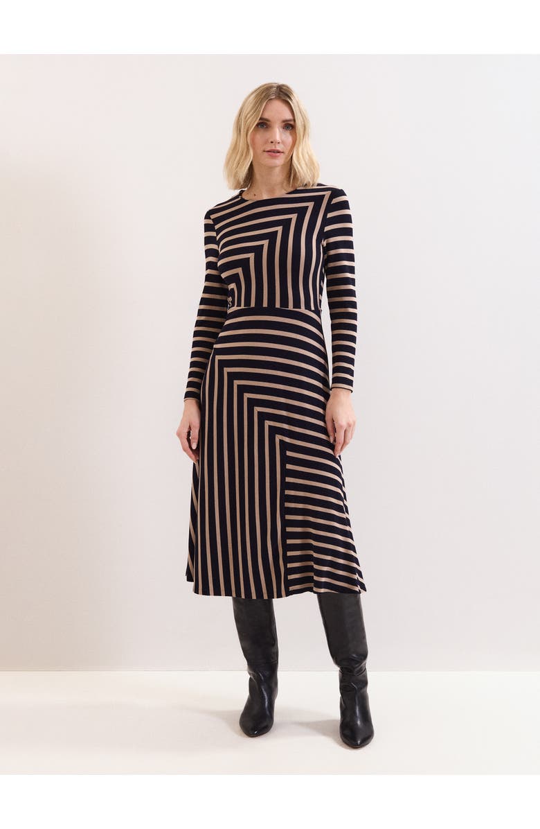 Phase Eight Mia Stripe Long Sleeve Midi Dress, Main, color, Black Multi