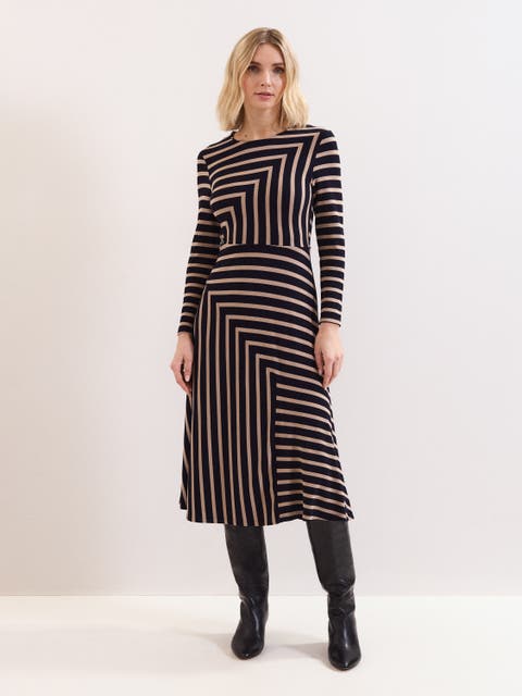 Mia Stripe Long Sleeve Midi Dress