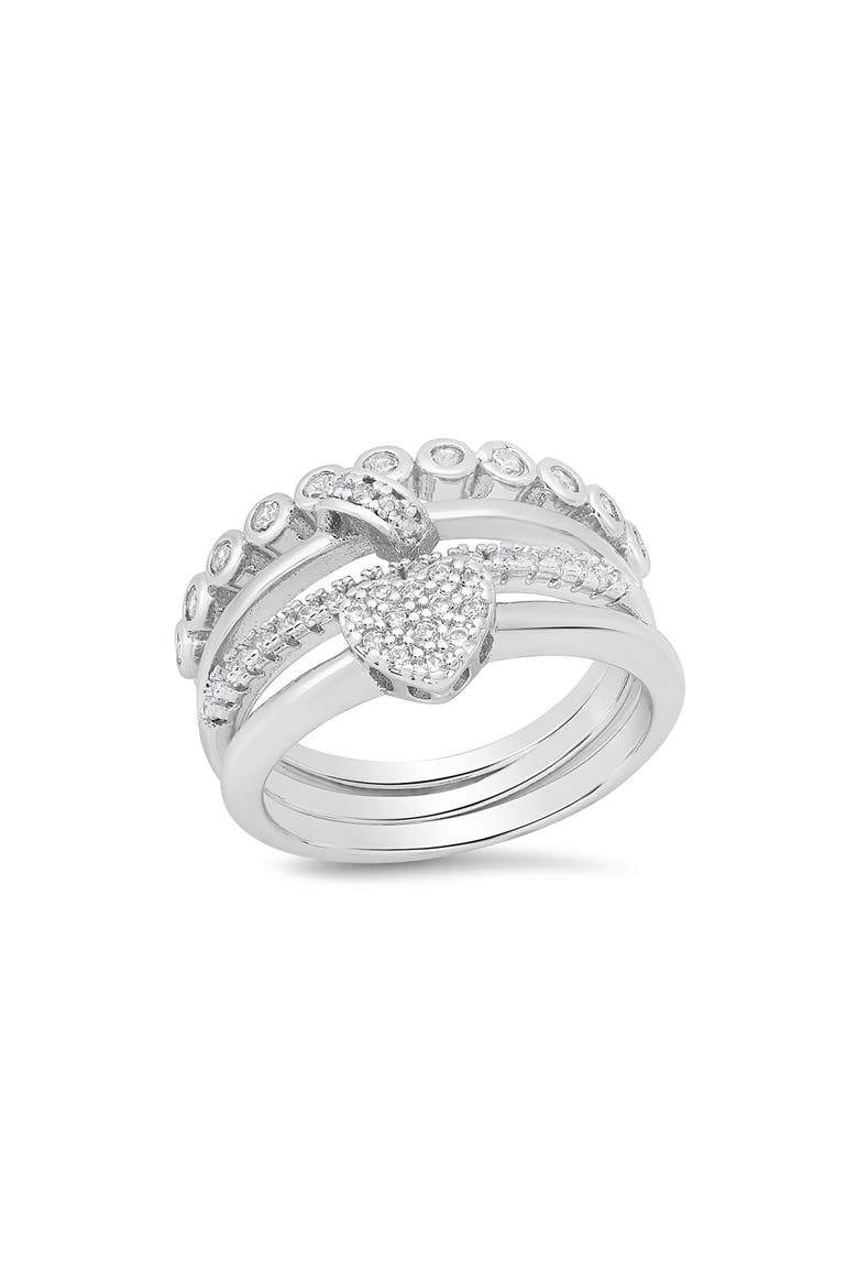 Set of 3 18K White Gold Plated Simulated Diamond Rings, Main, color, SILVER