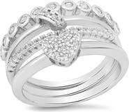HMY JEWELRY Set of 3 18K White Gold Plated Simulated Diamond Rings
