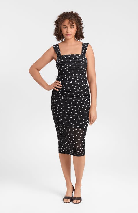 Sculpting Shapewear Draped Mesh Midi Dress