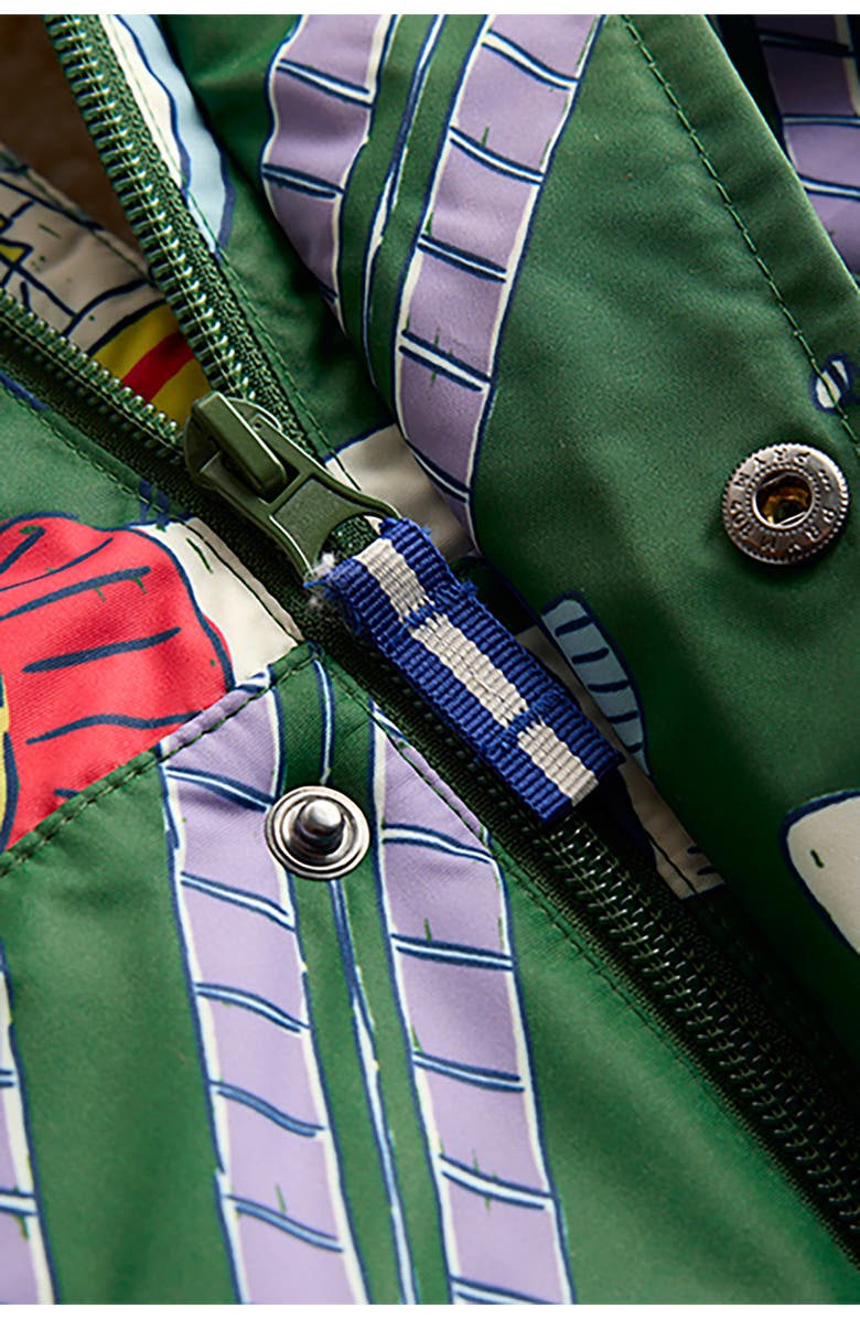 Mini Boden Kids' Space Graphic Hooded Coat, Alternate, color, Shady Green Satellites