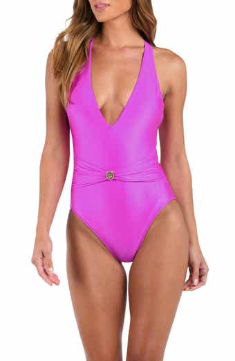 L'AGENCE Lisa Shimmer Plunge One-Piece Swimsuit
