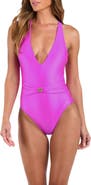 L'AGENCE Lisa Shimmer Plunge One-Piece Swimsuit