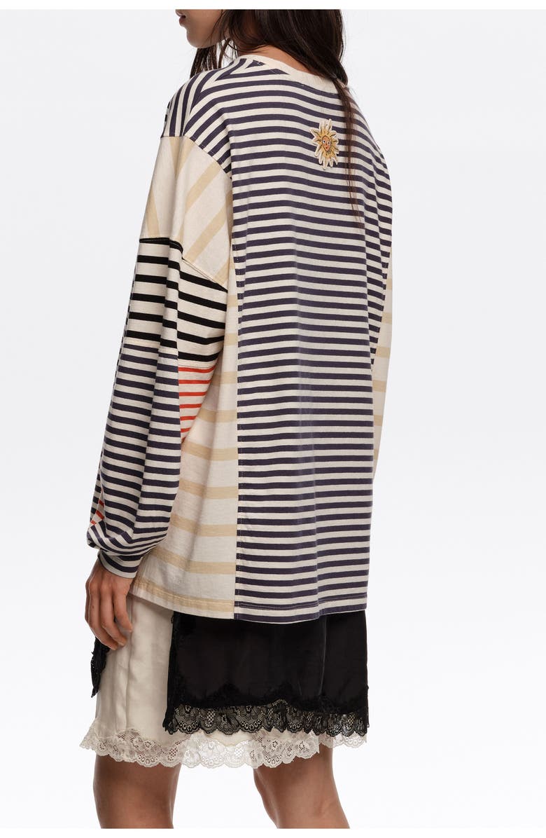 Bimba y Lola Striped Oversize T-Shirt, Alternate, color, Navy