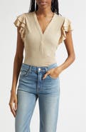 Veronica Beard Aphrodite Ruffle Sleeve Rib Top