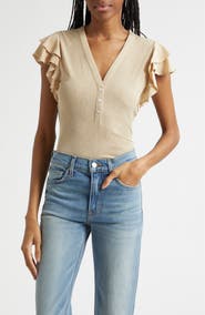 Veronica Beard Aphrodite Ruffle Sleeve Rib Top