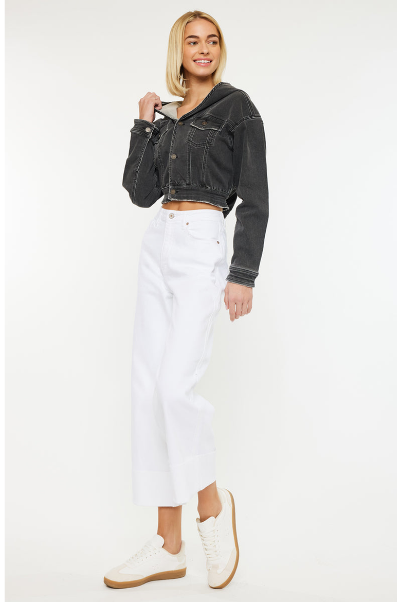 Andie Cropped Hooded Denim Jacket, Alternate, color, Black Charcoal