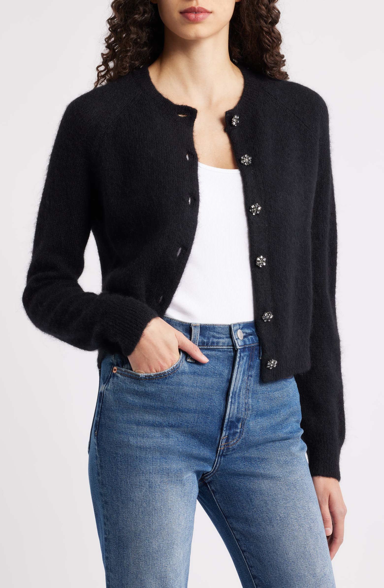 DÔEN Petra Crystal Button Cardigan | Nordstrom