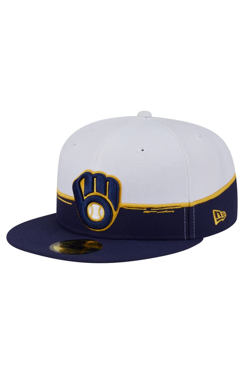 New Era Men's New Era Navy/White Milwaukee Brewers Paint Stroke 59FIFTY Fitted Hat, Alternate, color, Navy
