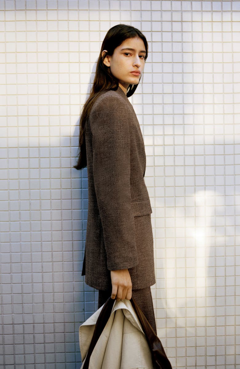 MANGO Herringbone Double Breasted Blazer, Alternate, color, Chocolate