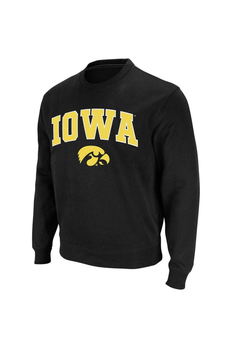 Men's Colosseum Black Iowa Hawkeyes Arch & Logo Crew Neck Sweatshirt, Main, color, Black