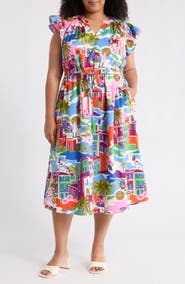 SUGARLIPS Karani Starburst Flutter Sleeve Tie Waist Midi Dress