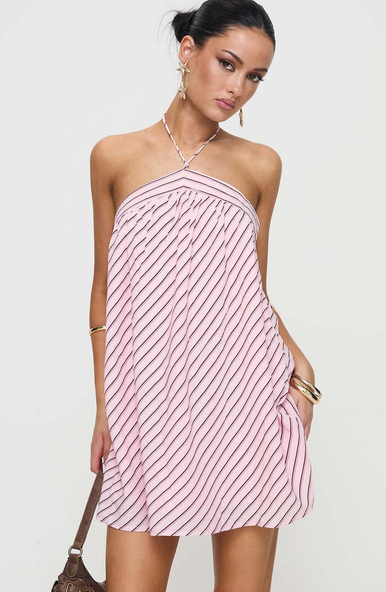 Princess Polly Moonlit Stripe Halter Minidress, Alternate, color, Pink Stripe