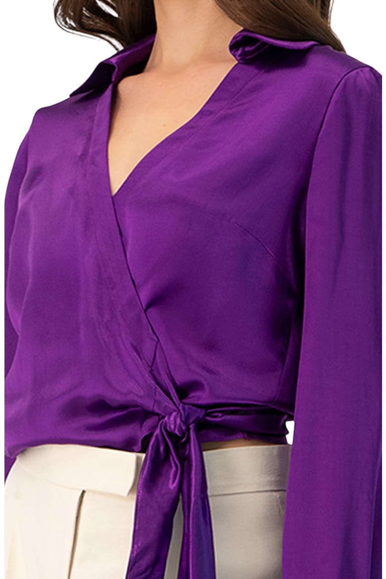 Wrap Satin Blouse with Tie Detail, Alternate, color, Purple